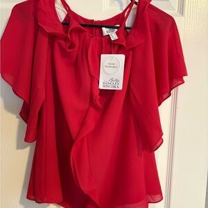 Badgley Mischka Vibrant Raspberry Pink Ruffle Blouse